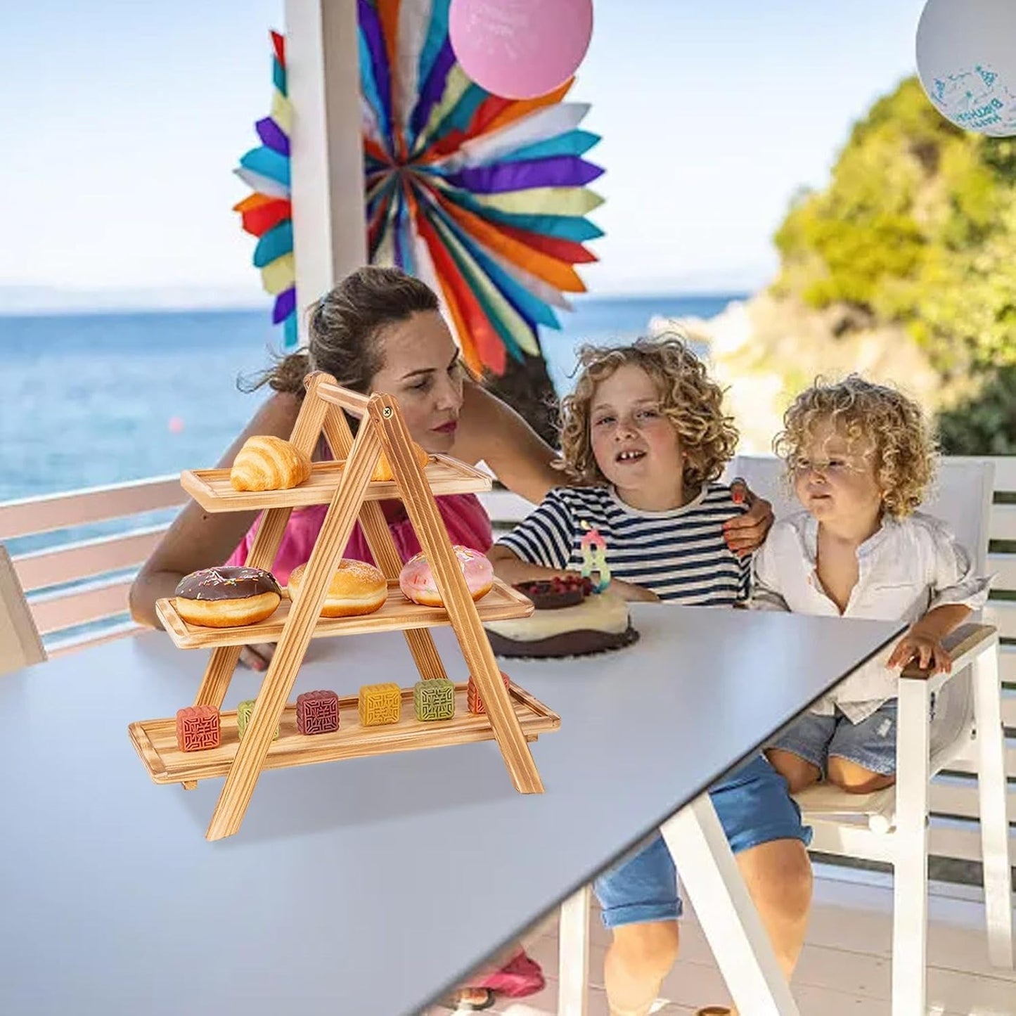 Wooden A-Frame Display Stand With Serving Trays (3 Tier)