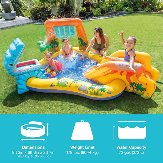 Inflatable Dinosaur Slide Fountain Swimming Pool
