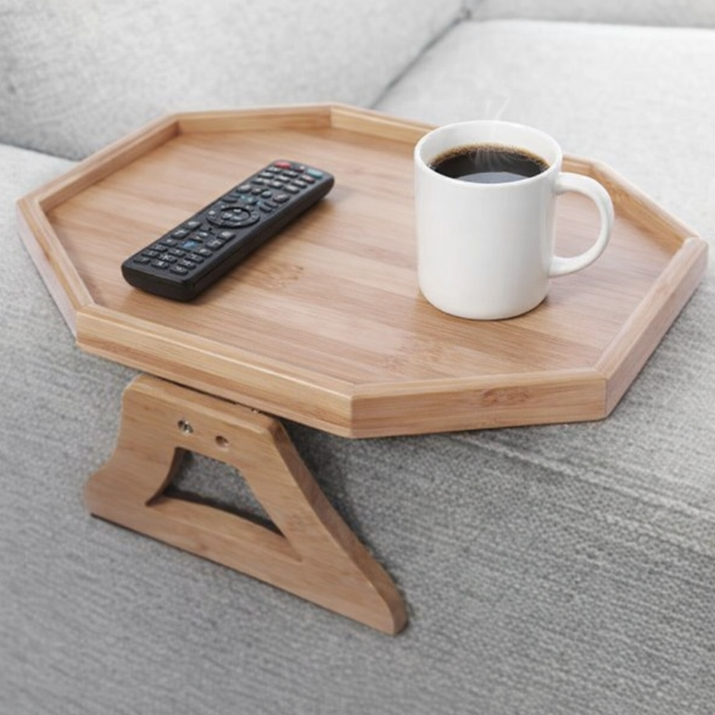 Natural Bamboo Foldable Octagon Serving Tray Table (24x33cm)