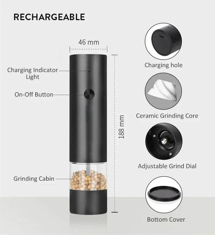 USB Rechargeable Electric Salt and Pepper Grinder Set - Alt View