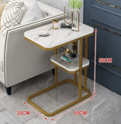 Solid Wood Side Table With Marble Finish - DMC Wholesale
