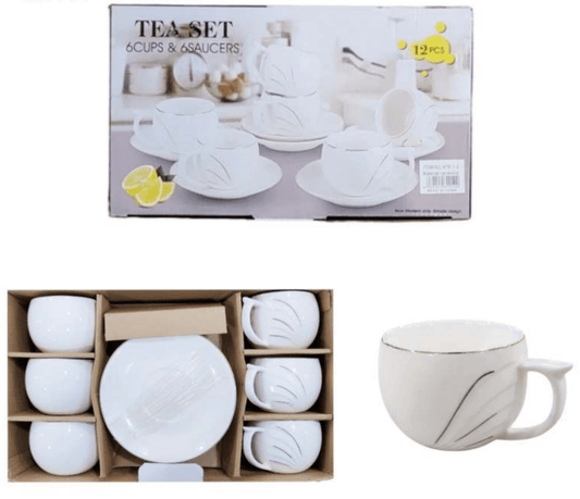 Porcelain Coffee or Tea Cups with Porcelain Saucers (12pcs)(150ml)(Design2) - DMC Wholesale