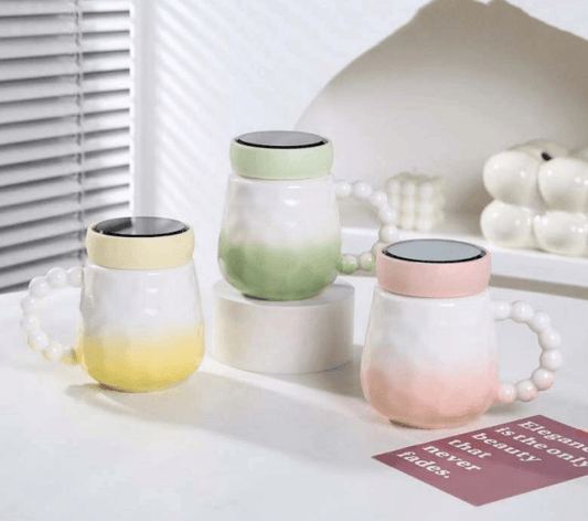 Glaze Ceramic Cup Simple With Lid (480ml) - DMC Wholesale