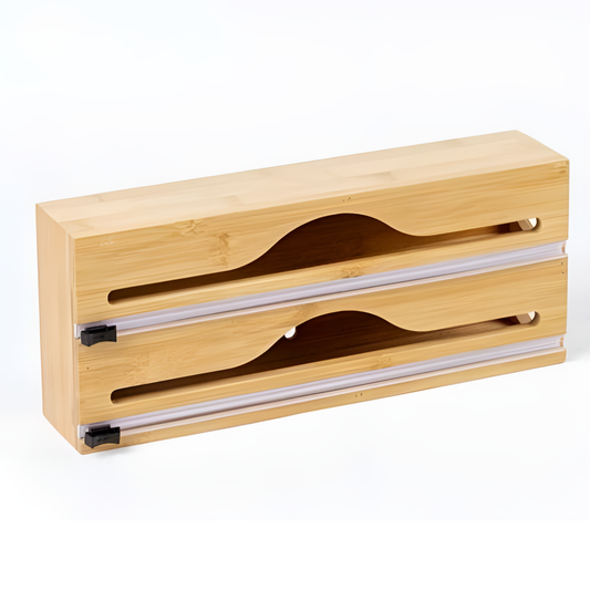 Natural Bamboo Wrap Cutter Dispenser (2 Compartment)