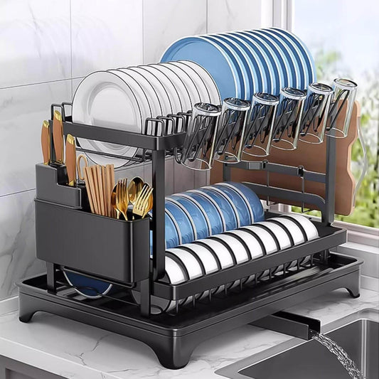 Auto Drain Dish Drying Rack (2 Tier) - DMC Wholesale