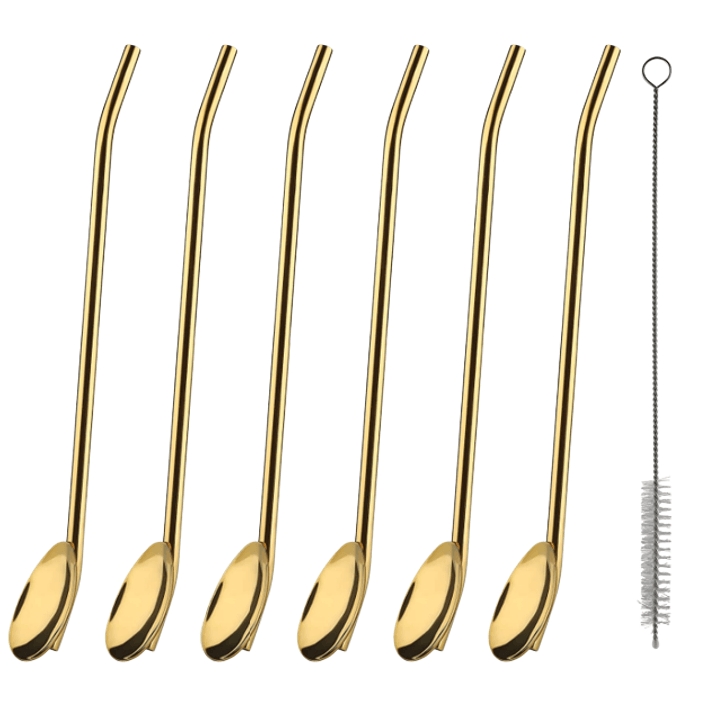 Long Ice Tea Spoon Straws With Brush (6 pcs) - DMC Wholesale