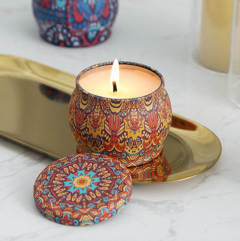 Coco Aroma Candle In Colourful Patterned Tin (65ml) - Alt View