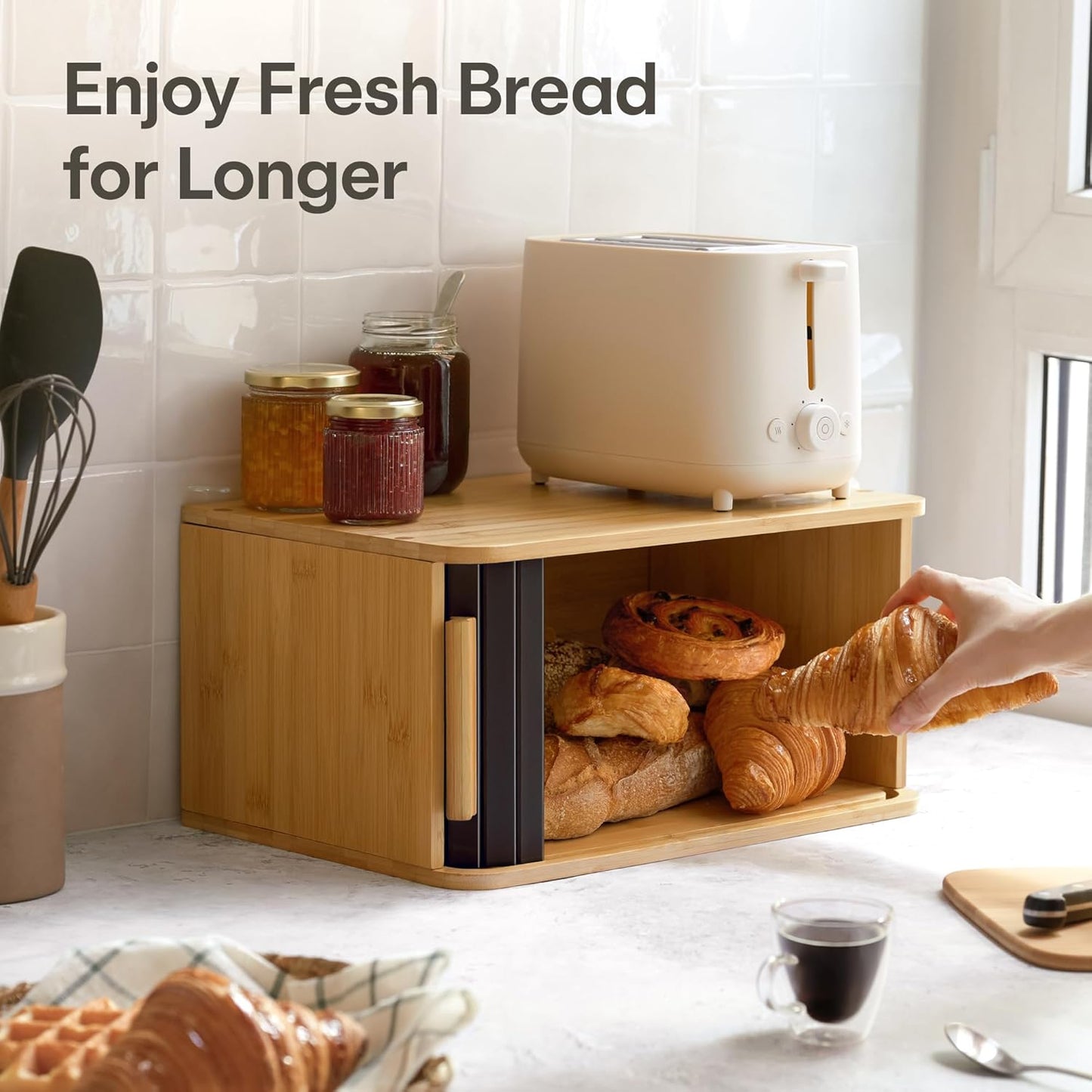 Space Saving Bread Bin With Side Sliding Door