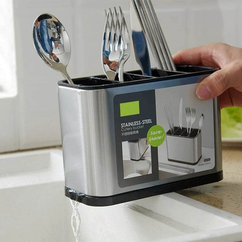 Stainless Steel Cutlery Storage Holder (4 Compartment) - DMC Wholesale