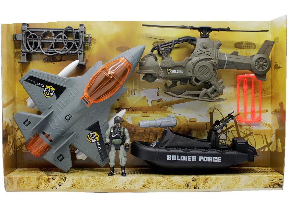 Military set of fighter jets and helicopters