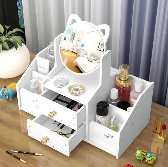 Mini Dressing Table Make-Up Cosmetic Organiser With Side Storage - DMC Wholesale