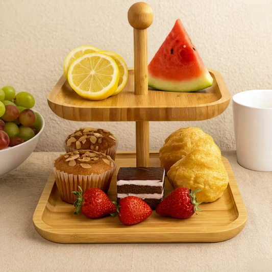 Square Bamboo Serving Stand (32cm)(2 Tier)