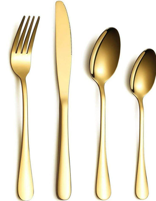 Teardrop Shiny Dinnerware Cutlery Set (24 pcs)(Gold) - DMC Wholesale