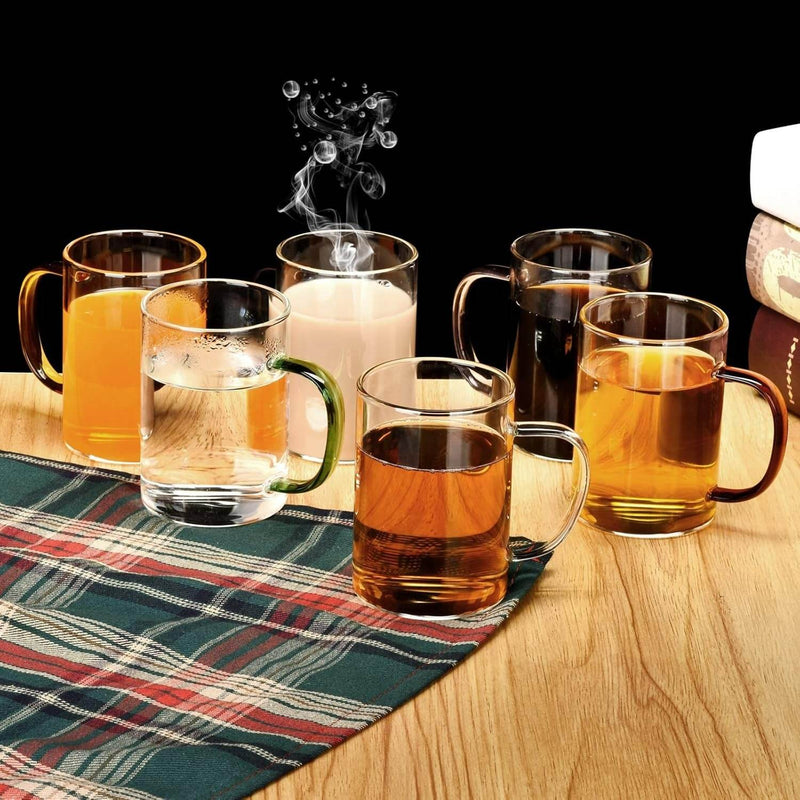 Clear Cup Set With Coloured Handles (300ml)(6 pcs)
