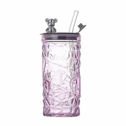 Luxury Design Drink Glass Cup With Lid And Straw (330ml)(Each)