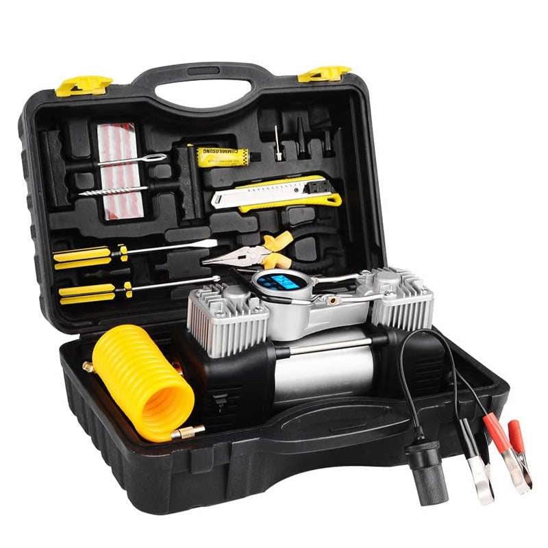 Double Cylinder Air Compressor With Tyre Repair Tools - DMC Wholesale