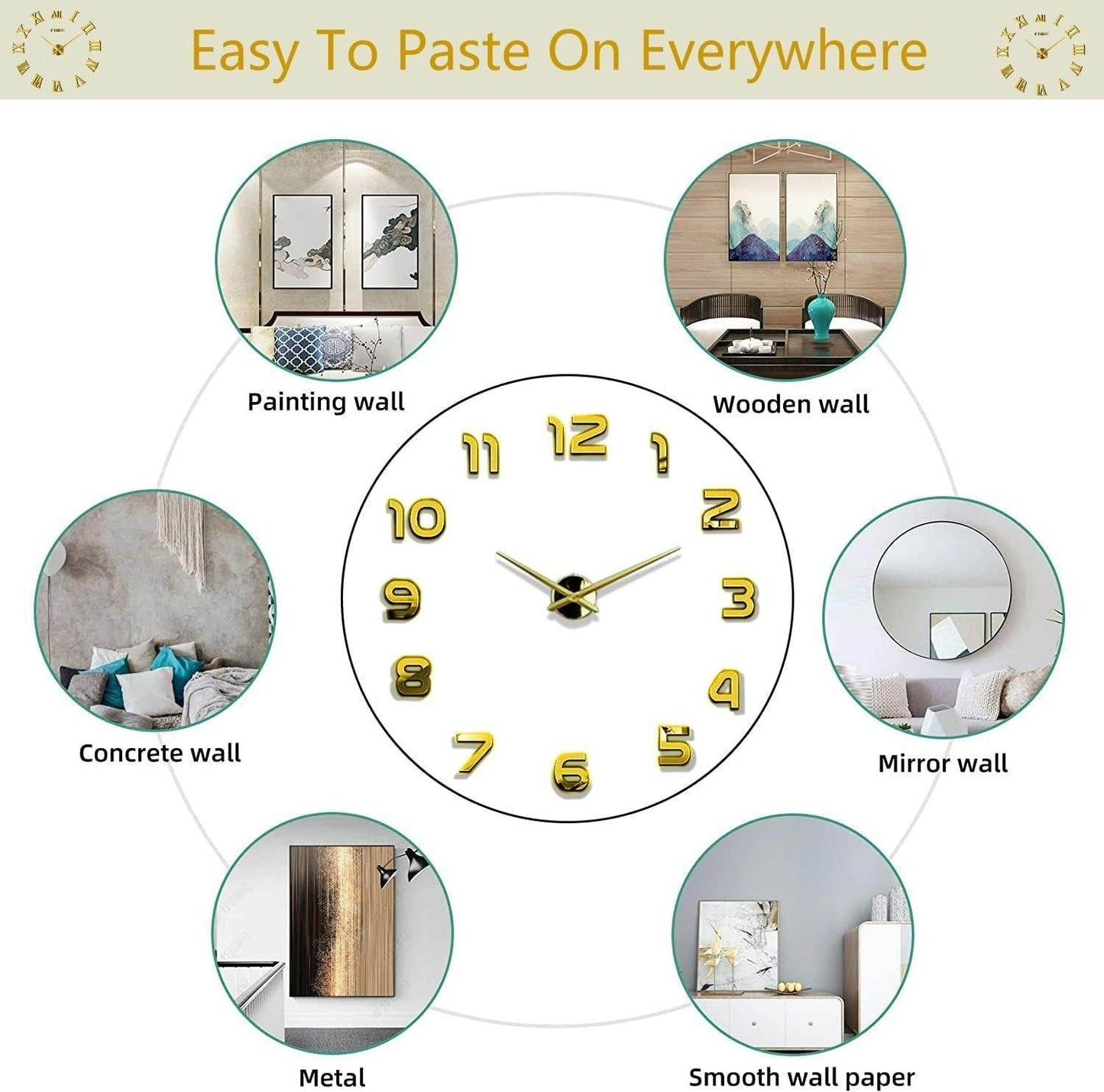 DIY Modern 3D Wall Clock (Gold)(60-70cm) - DMC Wholesale