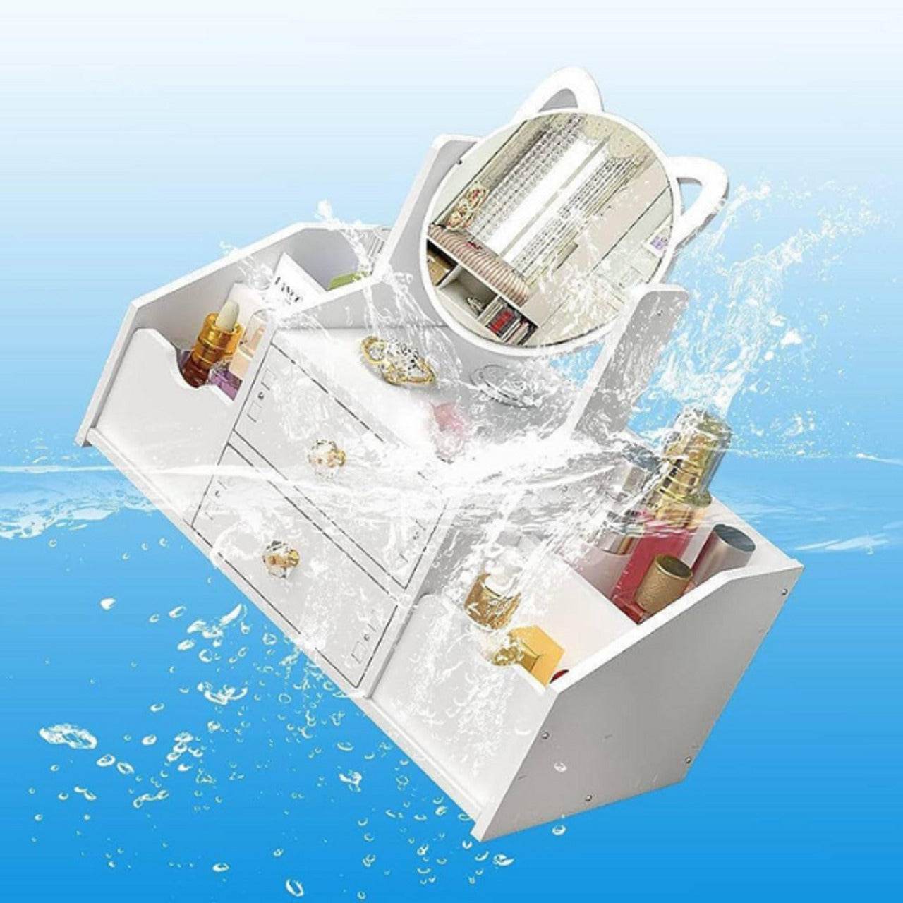 Mini Dressing Table Make-Up Cosmetic Organiser With Side Storage - DMC Wholesale