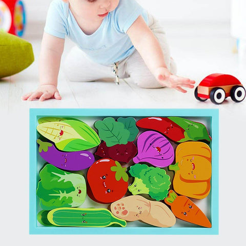 Wooden Montessori Learning Sorting Jigsaw Veggie Puzzle - Alt View