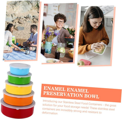 Enamel-Plated Stainless Steel Food Container Set (5 pcs)