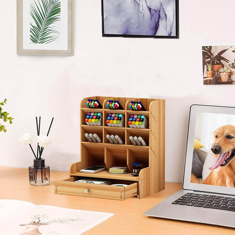 Wooden Stationery Desktop Organiser (12 Compartment) - Alt View