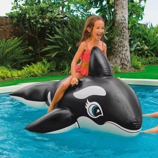 Inflatable Orca Whale Ride-On Pool Float