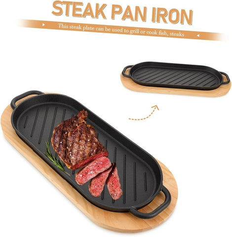 Cast Iron Steak Pan With Wooden Base (42cm) - Alt View