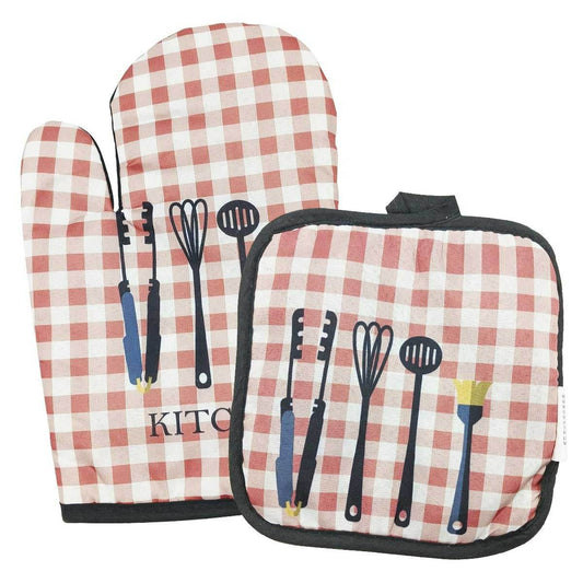 Check Oven Mitt And Potholder Set (Checkered)(2 pcs) - DMC Wholesale