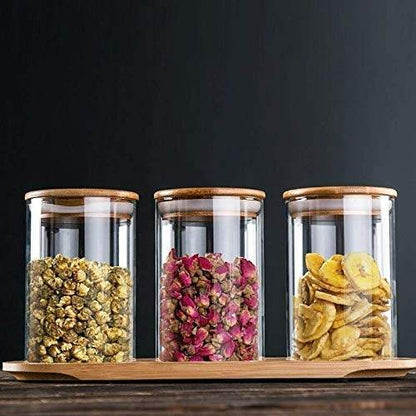 Round Glass Cylinder With Bamboo Lid (15x8cm)(Each) - DMC Wholesale
