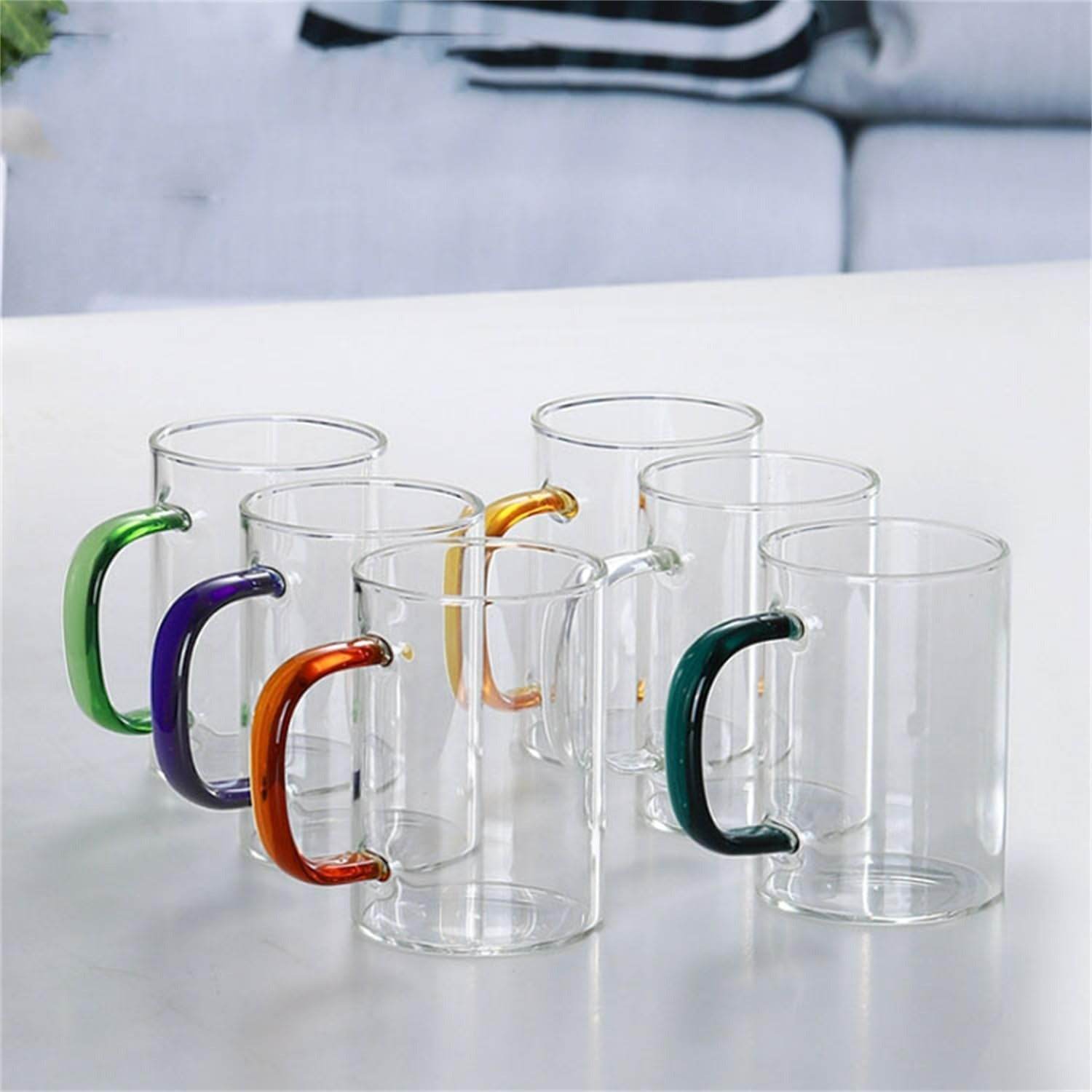 Clear Cup Set With Coloured Handles (400ml)(6 pcs) - DMC Wholesale