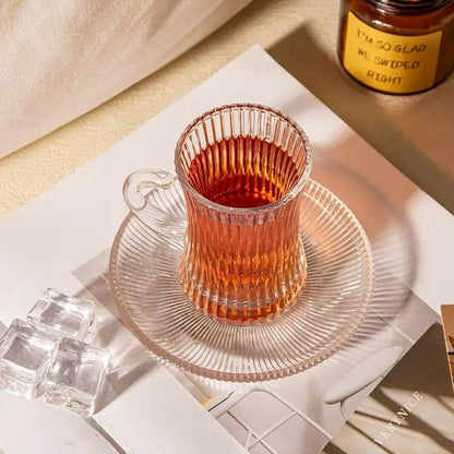 Striped Turkish Tea Cup and Saucer Set (110ml)(6 Cups) - DMC Wholesale