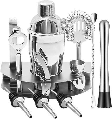 Silver Stainless Steel Cocktail Shaker Set (12 pcs) - DMC Wholesale