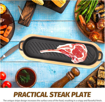 Cast Iron Steak Pan With Wooden Base (42cm)