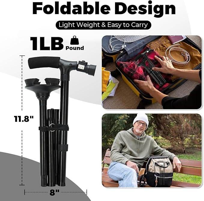 Folding Walking Cane With Adjustable LED Light - DMC Wholesale