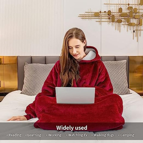 Longer Fleece Huggle Hoodie (Maroon) - Alt View