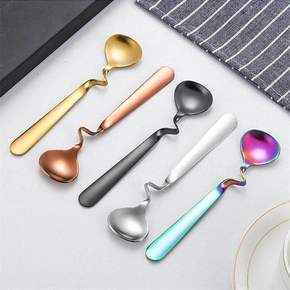 Curved Coffee Spoon Set (6 pcs)(14cm)(Gold) - DMC Wholesale