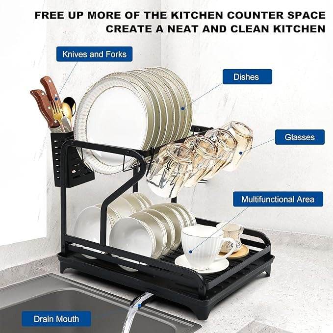 Dish Drying Rack for Kitchen Counter (2 tier) - DMC Wholesale
