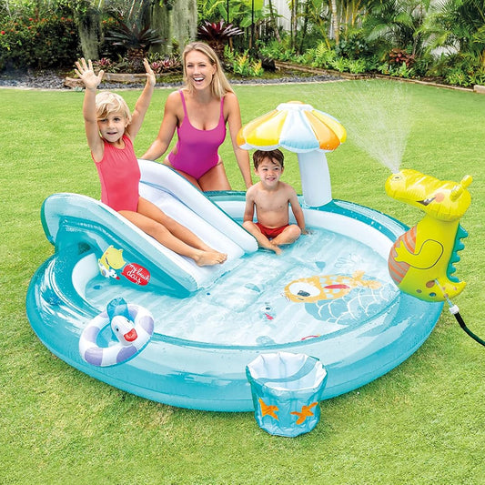 Inflatable Gator Slide Fountain Swimming Pool