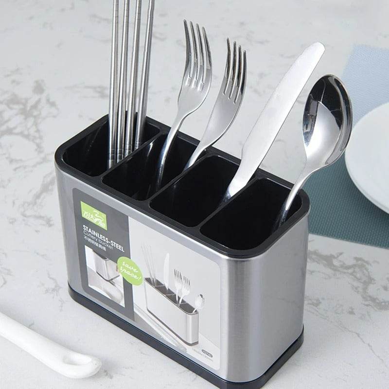 Stainless Steel Cutlery Storage Holder (4 Compartment) - DMC Wholesale