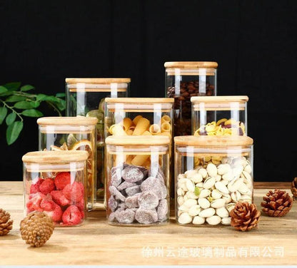 Round Glass Cylinder With Bamboo Lid (15x8cm)(Each) - DMC Wholesale