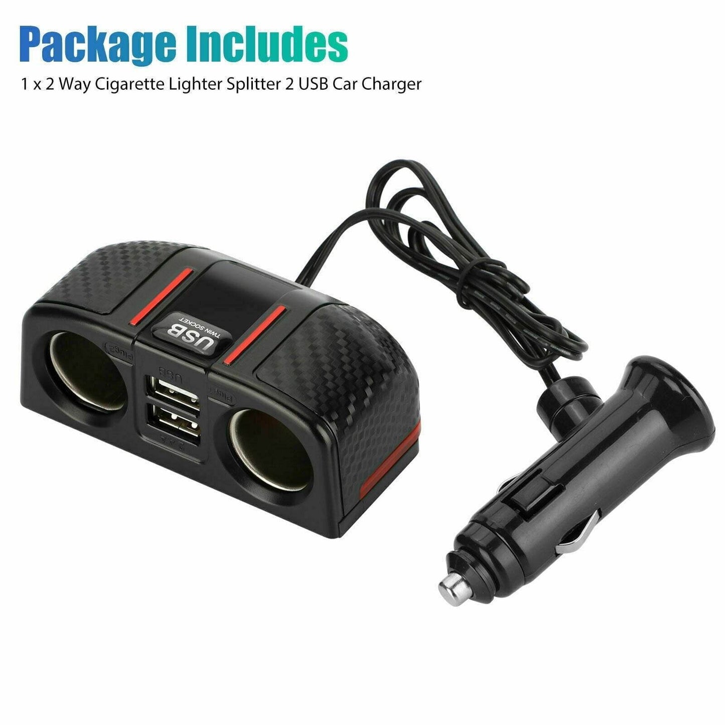 Dual USB Charger Splitter 12V Outlet Power Adapter - DMC Wholesale