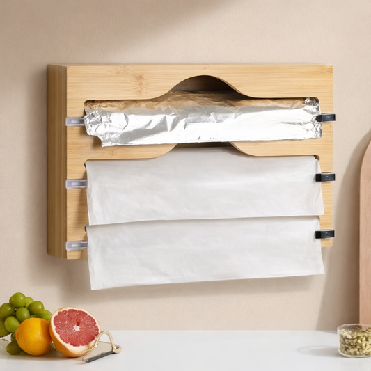 Natural Bamboo Wrap Cutter Dispenser (3 Compartment)