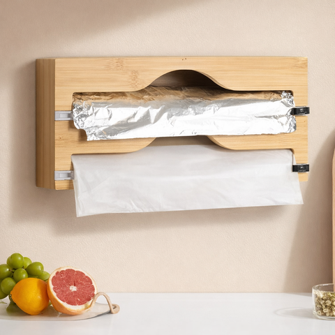 Natural Bamboo Wrap Cutter Dispenser (2 Compartment)