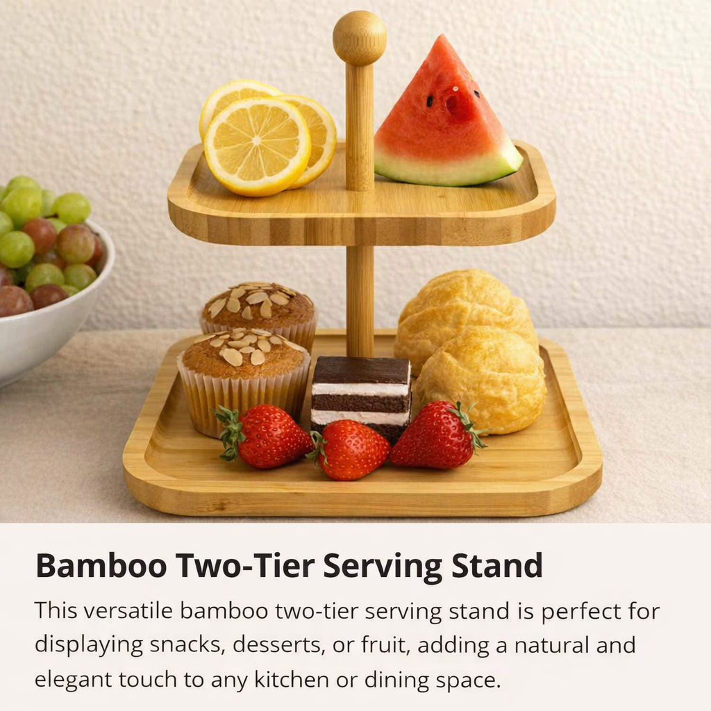 Square Bamboo Serving Stand (32cm)(2 Tier)