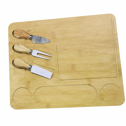 Bamboo Cutting Board With Cheese Knife Set