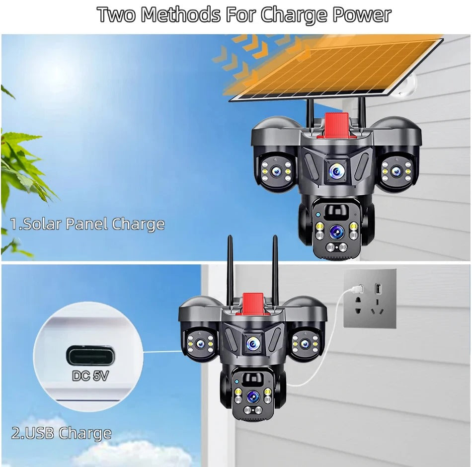 Triple Lens Camera 4G Solar Security PTZ Camera