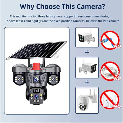 Triple Lens Camera 4G Solar Security PTZ Camera