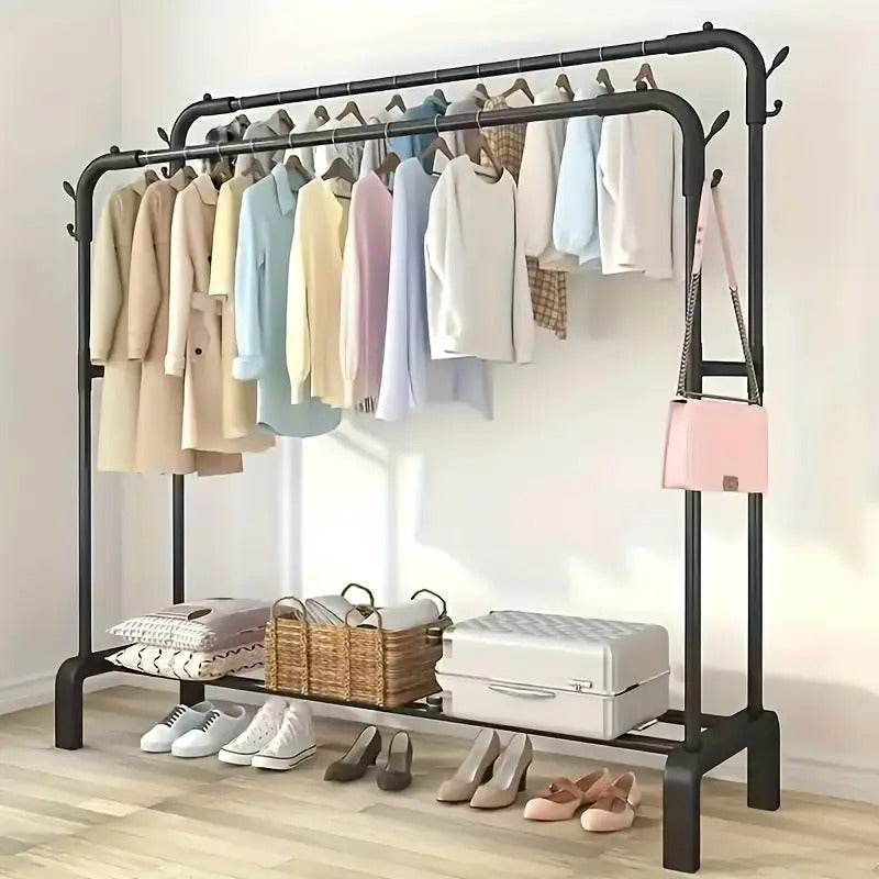 Double Rail Clothes Storage Rack (Without Wheels) - DMC Wholesale