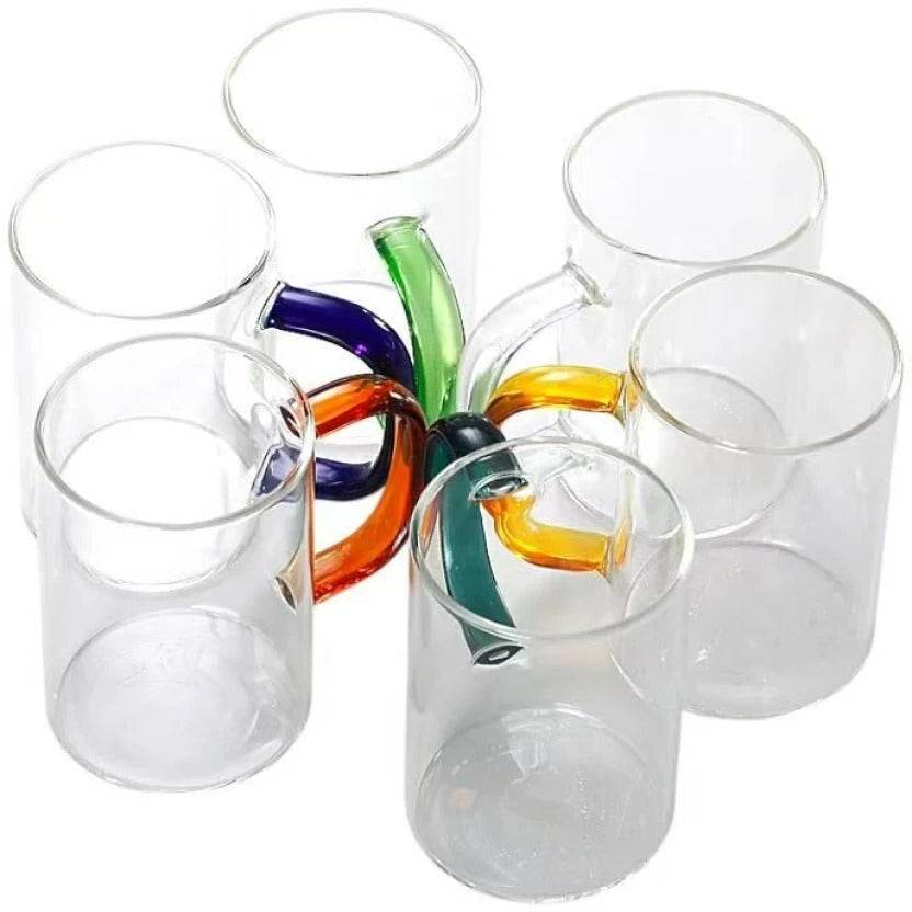 Clear Cup Set With Coloured Handles (400ml)(6 pcs) - DMC Wholesale