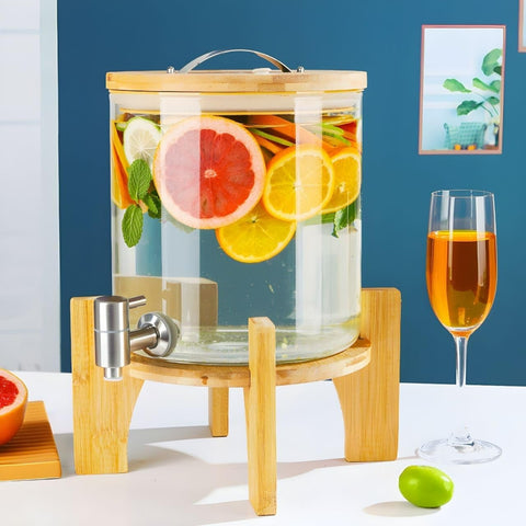 Juice Dispenser 5 Litre with Spigot and Wooden Stand (3.6L) - Alt View